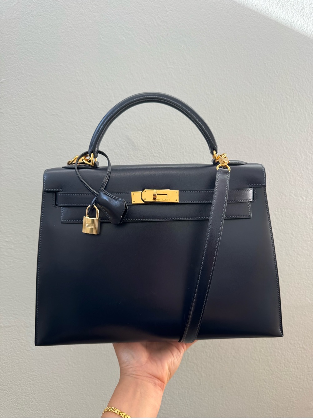 Hermes Kelly 32 Sellier Bleu Indigo Box Calf GHW
